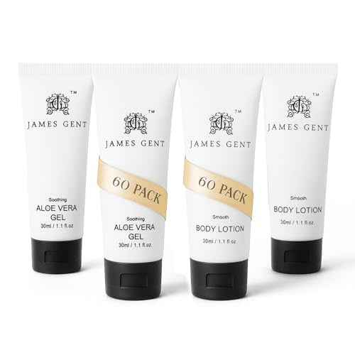 Travel Size Body Lotion and Aloe Vera Gel Bulk 120 Pack Individually Wrapped Body Moisturizing Small Size Olive Oil and Green Tea Extract Infused Hotel Toiletries and Supplies for Guests