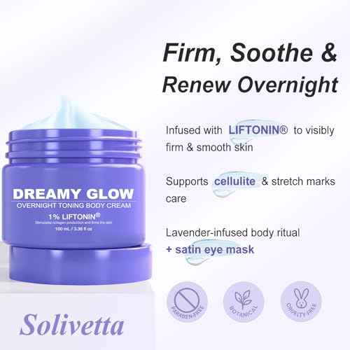 Get Dream Glow Overnight Toning Whip Cream ? LIFTONIN¢ç Skin Tightening, Firming & Anti-Cellulite Cream for Body, Booty, Thighs, Belly & Arms ? Includes Satin Eye Mask, 3.38 ounces