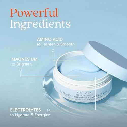 NuFACE IonPlex Hydra-Gel Power Under Eye Patches - Gel Under Eye Mask for Puffy Eyes & Dark Circles - Cooling Wrinkle Patches & Hydrating Treatment Pads to Energize, Brighten & Tighten (60 Count)