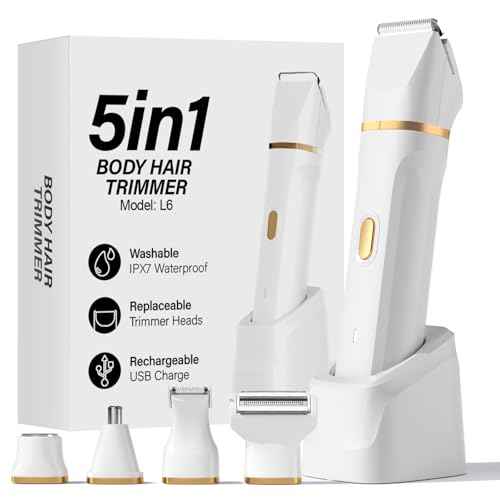 Bikini Trimmer for Women - 5 in 1 Electric Razors for Ladys Pubic Facial Nose Body Leg Hair Removal, Waterproof Electric Shaver for Women Private Area Sensitive Skin, Personal Hair Trimmer