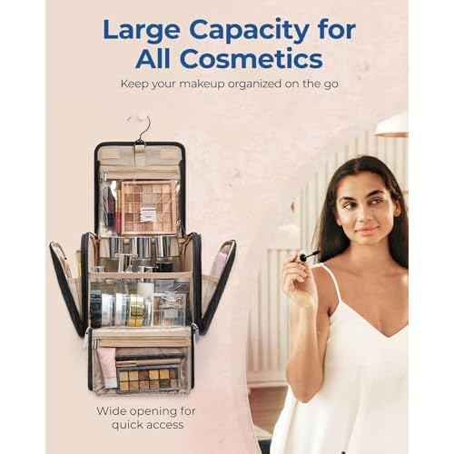 BAGSMART Makeup Bag for Women with Hanging Hook, Large Portable Capacity Water-resistant Organizer Travel Case for Toiletries and Cosmetics, Blue