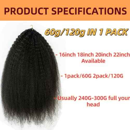 Kinky Straight Feather Crochet Hair Braid Human Hair Extensions Knotless Pre-Separated Crochet Hair Extensions Human Hair Natural Color 16inch 120g
