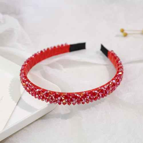 Ruihfas Fashion Sparkle 4 Rows Crystal Rhinestone Headbands Beaded Hair Hoop Band (Red)