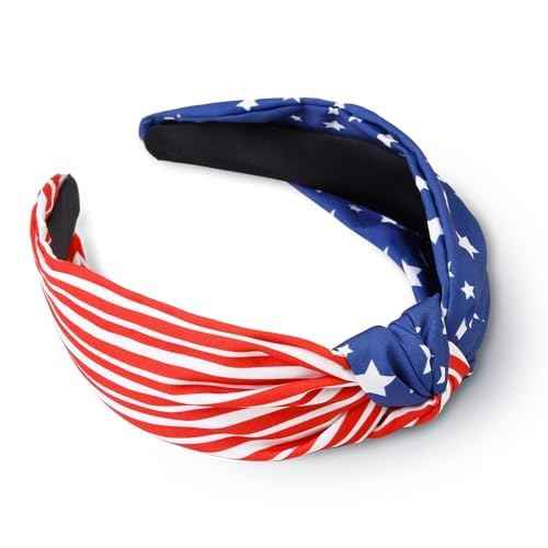 4th of July Women's Headbands - Knotted American Flag Top Knot Hair Hoops, Patriotic USA Independence Day Red White and Blue Accessories