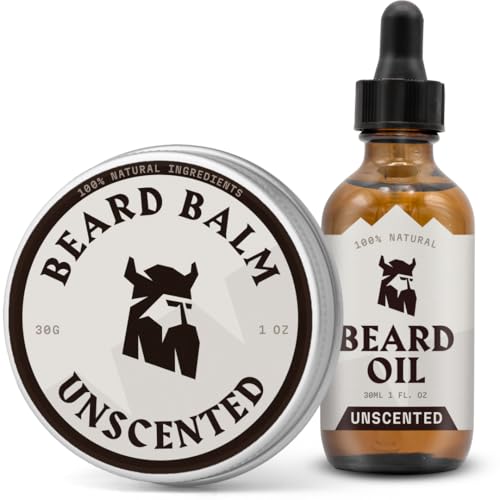 Striking Viking Beard Balm & Beard Oil for Men ? Unscented, 1 Fl Oz Each - Dual-Use Leave In Conditioner - Tames, Styles & Moisturizes ? With Naturally-Derived Argan & Jojoba Oil