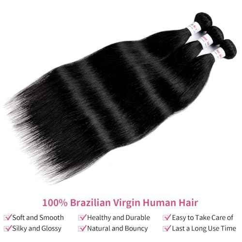 12A Straight Bundles Human Hair 22 22 22 Inch 100% Unprocessed Brazilian Virgin Hair Bundles Straight Hair 3 Bundles Weave Bundles Human Hair Extension