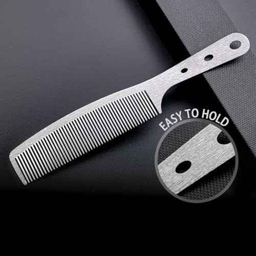 2 Pcs Metal Comb, Stainless Steel Fine Tooth Comb, Unbreakable Teeth Design, Anti Static comb, Heat Resistant, Professional Barber Comb Set, hair combs for men, Wood Grain Design