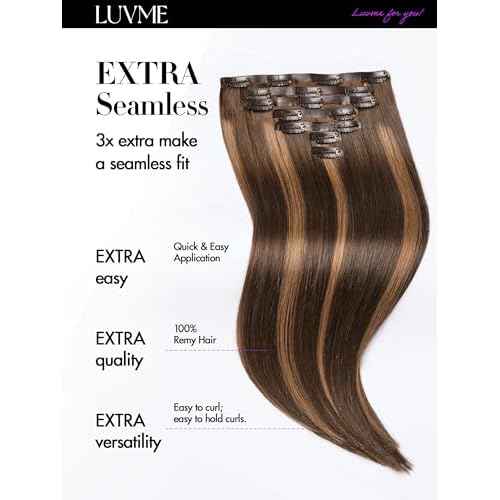 LUVME Straight Seamless 14inch 110g 7Pcs Clip in Hair Extensions Full Max Remy Human Hair Extensions, Highlight Color 100% Real Soft