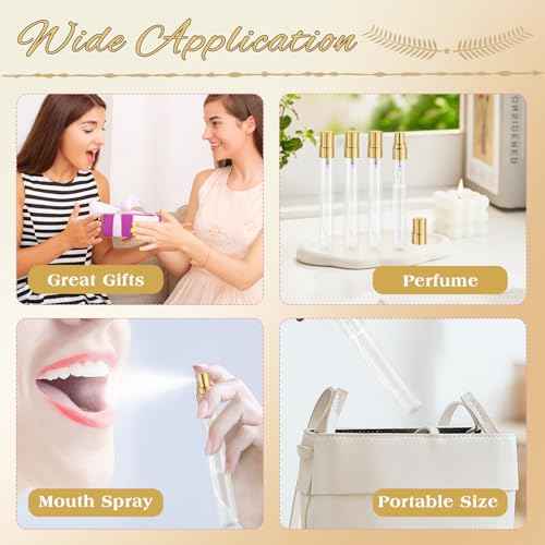 30 Pcs 10ml/0.34oz Mini Spray Bottle Glass Fine Mist Perfume Atomizer Empty Sample Containers with Golden Lids for Travel Cleaning Essential Oils