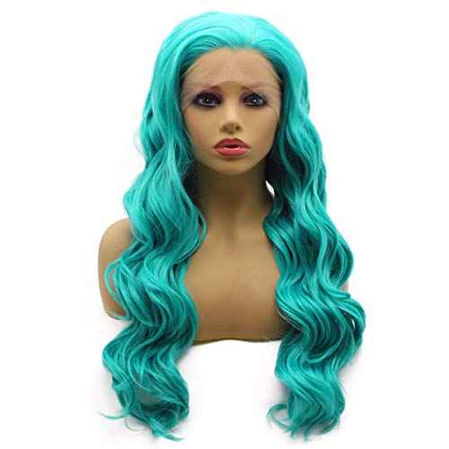 iwonawig Iewig Long Wavy Blue Synthetic Lace Front Wig Heat Resistant Fiber Hair