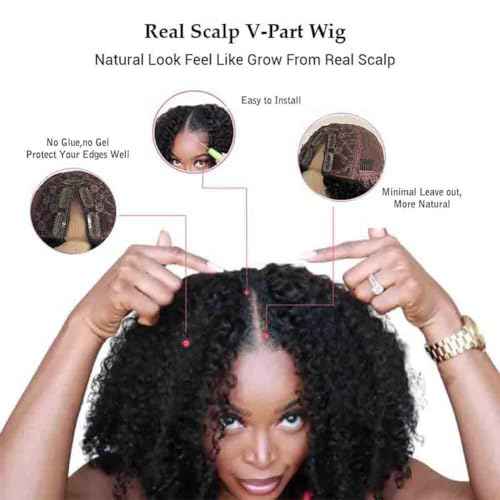Afro Kinky Curly V Part Wig Human Hair Brazilian Virgin Upgrade U Part Wigs Glueless Afro Curly 180 Density Vpart Wig No Leave Out For Black Women 18Inch