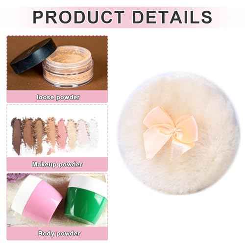 4Pcs Large Fluffy Powder Puff, White Powder Puff, Powder Puffs for Face powder, Ultra Soft Body Powder Puff, Soft Face Body Powder Puff, Washable Reusable Makeup Puffs(White/Beige)