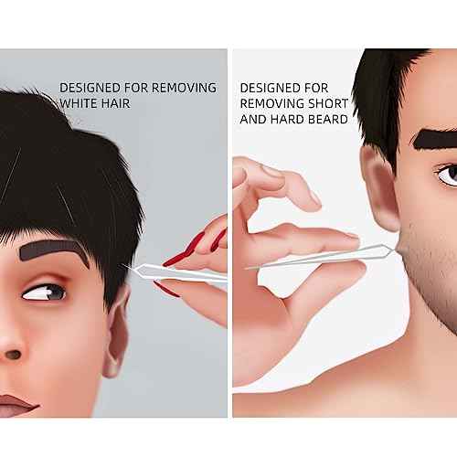 Beard & Hair Plucking Tweezers, Fine Eyebrow Tool, Stainless Steel, 10mm Tip, Anti-Slip Slot Design, Cyan PU Case