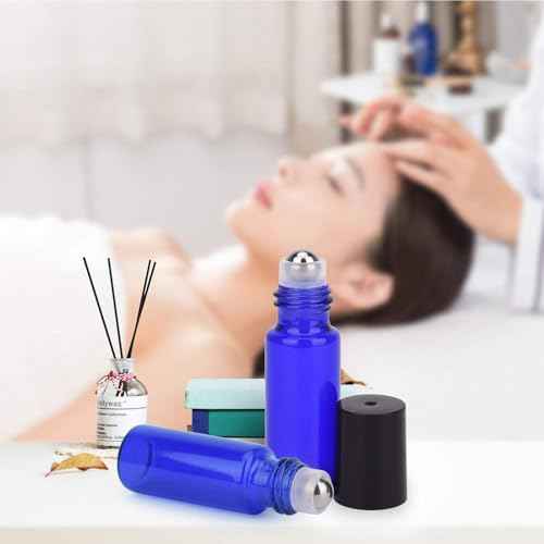 Easytle 96 Pack Essential Oil Roller Bottles 5ml Blue Glass, Reusable, Leak-Proof, UV Protection, Travel & Personal Care, 384 Labels, 8 Opener, 16 Funnels, 16 Droppers
