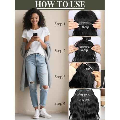Loxxy Body Wave Clip in Hair Extensions, 20 Inch Natural Black Body Wave Seamless Clip Ins Human Hair Extensions #1B 7Pieces 110g PU Weft Easy Application