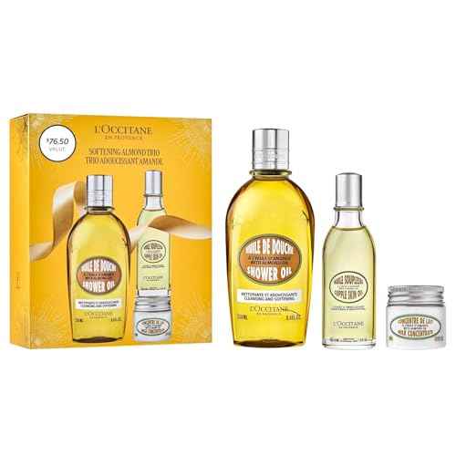 L¡¯Occitane Softening Almond Trio Gift Set, Holiday Skincare Essentials with Body Oils & Milk, Moisturizing Travel-Sized Daily Care for Smooth Skin
