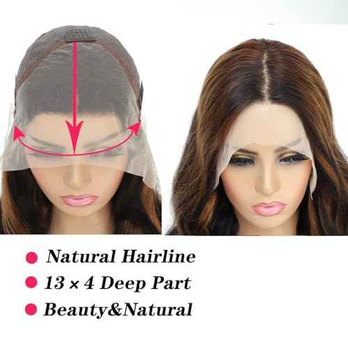 12A Highlight Ombre Body Wave Balayage 13x4 HD Lace Front Wig Human Hair 200% Density F1B/30 Lace Front Wig Human Hair for Black Women Pre Plucked (Highlight Brown, 26 Inch)