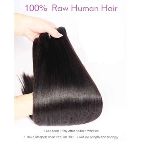 Arabella 15A Raw Straight Bundles Human Hair Natural Black Hair Bundles 100% Raw Vietnamese Human Hair,Three Times the Lifespan 20 Inch