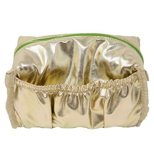 Lilly Pulitzer Gold Quilted Zipper Pouches, Cute Cosmetic Case for Women, Travel Toiletry Bag, Small Pouch Bag for Supplies, Set of 2, Makeup or Toiletries (Peninsula Green)