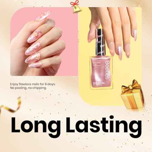 Beetles Pink Nail Polish - 15ML Quick Dry Nail Polish Romantic Reverie Pink Rose Pearl Nail Lacquer Shimmer Fingernail Polish Art Effect for Nail Salon-Quality