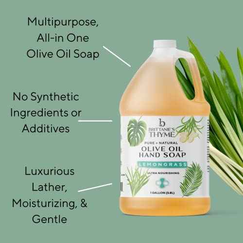 Brittanie¡¯s Pure Castile Soap ? Lemongrass, 1 Gallon (128 oz) | Natural Multi-Purpose Cleaner & Body Wash | Concentrated, Biodegradable, Eco-Friendly Soap for Hands, Face, Laundry & Household Cleaning