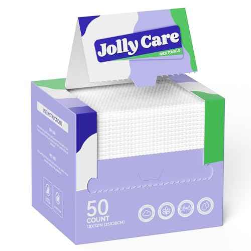 Disposable Face Towels, 10"¡¿12" XL Face Towelette Disposable, Soft Makeup Remover Dry Wipes, Thick Facial Tissue for Women Cleansing, Skin Care, 50 Count (1 Pack)