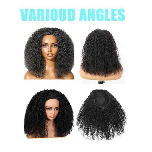 Kinky Curly Half Wig Human Hair 200% Density 3 In 1 Seamless Flip Over Half Wigs Human Hair Glueless Wear and Go Beginner Friendly Kinky Curly Wig Human Hair Drawstring Headband Wig for Women 18 Inch