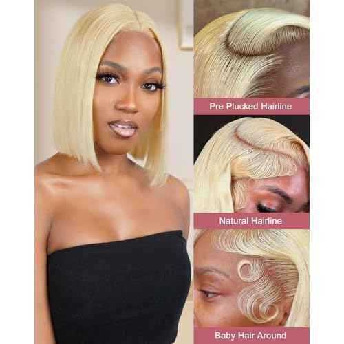 Alididi 613 Blonde Bob Wig Human Hair Straight 13x6 Transparent Lace Front Wigs Human Hair Pre Plucked Glueless Short Bob Wig human hair 180% Density 613 bob wigs for black women 10 Inch