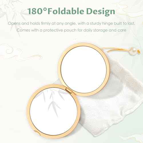 Compact Mirror, Mini Travel Makeup Mirror Small Magnifying Mirror for Purse Bag Pocket, Portable Folding Vanity Mirrors with Cute Storage Pouch