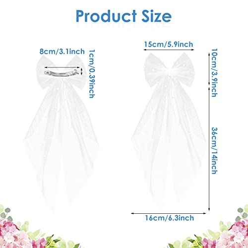 Bridal Pearl Hair Bow Veil Bridesmaid Large Hair Bow Wedding Veil with Barrette Bachelorette Party Decorations Bridal Bridesmaid Gift (White)