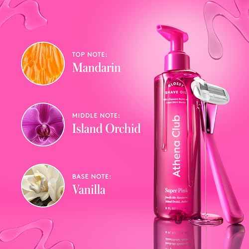 Athena Club Women's Shave Kit, Glossy Shave Oil, Super Pink + 4 Razor Blade Refills