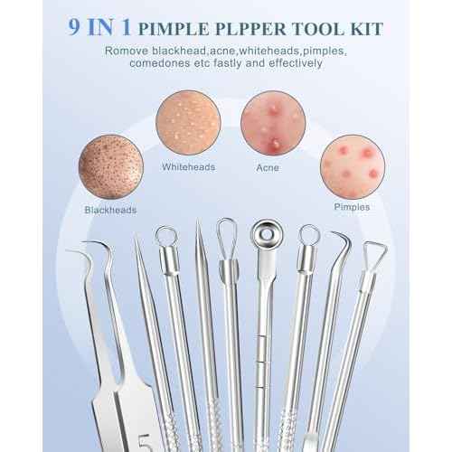 5PCS Blackhead Remover Pimple Popper Tool Kit, Professional Stainless Pimple Acne Blemish Removal Tools Kit for Face (Silver)