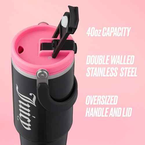 Juicy Couture Flip Fusion Hydration 40oz Stainless Steel Tumbler with Flip Handle, Black
