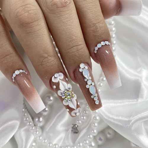 Set 100Pcs Handmade 3D Acrylic Flowers For Nails Art Decor Set, White 3D Flowers For Nails, Acrylic Flower Nail Art Diverse Collection in One Box for Nail Designs For Women (White 100PCs)