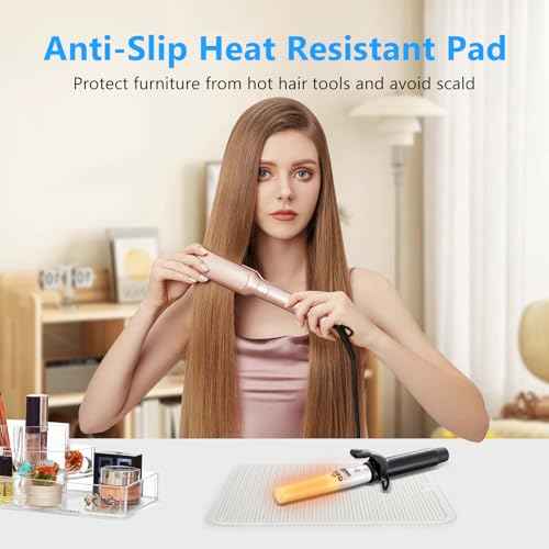 Quccefods Heat Resistant Mat Large Silicone Hot Hair Tools Mat for Curling Irons Flat Iron Hair Straightener Vanity Mat Portable Hair Styling Tools Hot Pad 14.2"*11"