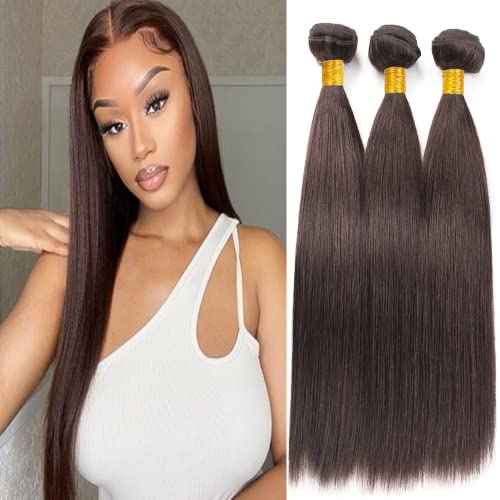 18 20 22 Inch Chocolate Brown Human Hair Color 4 Bundles Dark Brown Human Hair Straight Bundles Double Weft No Tangle Brazilian Unprocessed Virgin Remy Hair Extensions