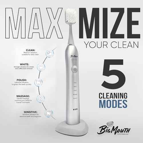 BIG MOUTH TOOTHBRUSH Dr Bobbi Electric Toothbrush for Adults | Ultrasonic Rechargeable Toothbrush with 5 Cleaning Modes & 2-Minute Smart Timer | Retains 42-Day Battery | Travel-Friendly Platinum