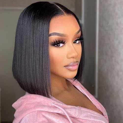 west kiss Pre Cut Straight Bob Wig Human Hair Ready to Wear 4x7 Closure Bob Wig Pre Cut & Pre Bleached Human Hair Wigs With Adjustable Straps for Easy Installation 10 Inch