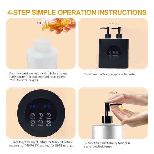 oil warmer for massage,massage Oil Warmer,lotion Warmer for Spa,Salon and Barber Shops,with 4 Oil Bottle 250ml Dispensers,with 1 White and 1 Grey funnels,Delay start control,Temperature control,Black