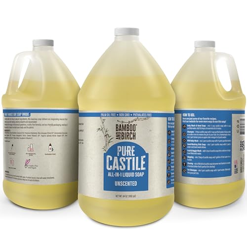 BAMBOO AND BIRCH Pure Castile Soap Liquid, Certified Palm Oil Free Natural Soap, Unscented, 64 oz