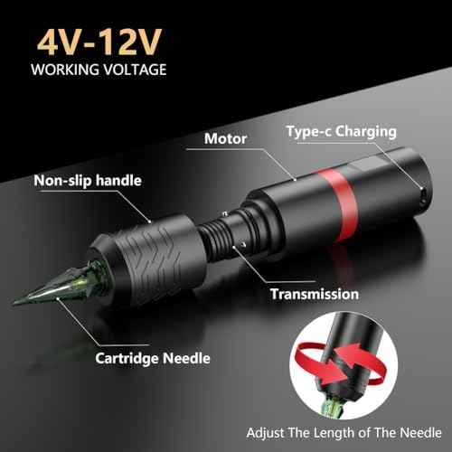Tattoo Gun,Solong Wireless Tattoo Gun Kit Smart Screen with 40Pcs Tattoo Cartridge Needles 120ML Black Tattoo Ink Complete Tattoo Kit SLE92KITB-2