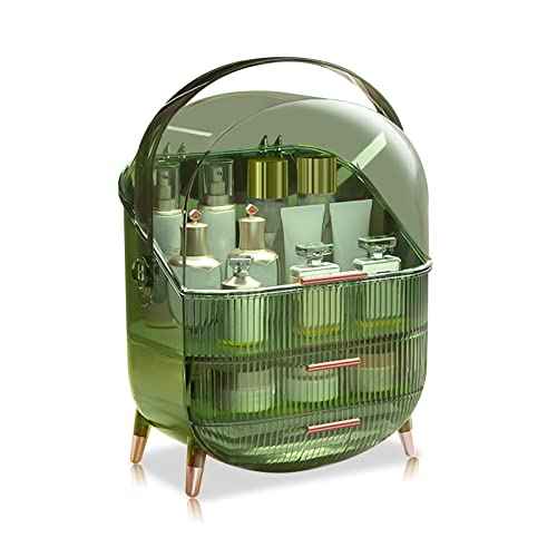 Ergocar Portable Retro Series Multi-Function Make Up Case Dustproof Cosmetic Storage Box, Skin Care Products Jewelry Organizer Finishing Box Bathroom Desktop - Retro Green