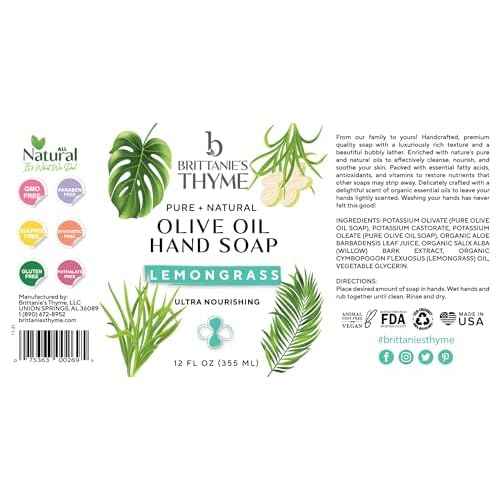 Brittanie¡¯s Pure Castile Soap ? Lemongrass, 1 Gallon (128 oz) | Natural Multi-Purpose Cleaner & Body Wash | Concentrated, Biodegradable, Eco-Friendly Soap for Hands, Face, Laundry & Household Cleaning
