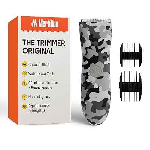MERIDIAN The Trimmer Original - Body Hair Trimmer for Men, Electric Shaver for Pubic Hair, Chest, Legs & Bikini, Waterproof & Rechargeable, Arctic