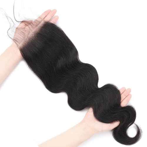 5x5 HD Transparent Closure Body Wave Human Hair Lace Closure Skinlike Brazilian 5x5 Closure 20inch Virgin Body Wave 100% Real Human Hair Free Part Closure Pre Plucked Natural Black Glueless