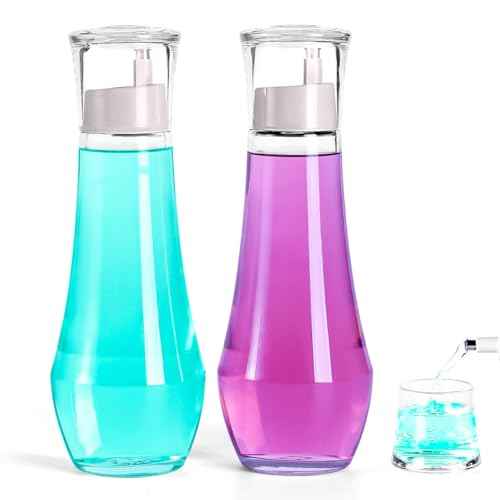 Mouthwash Dispenser For Bathroom, Glass Mouth Wash Dispensers With Cup, Mouthwash Container Bottle Holder For Adults/Kid, 8.8 OZ, Set Of 2
