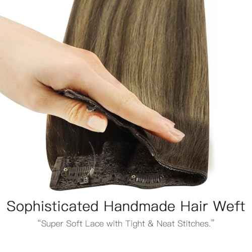 HOTBANANA Wire Hair Extensions, 20 inch 110g Chocolate Brown to Caramel Blonde Fish Line Real Human Remy Straight Invisible Wire Hair Extensions