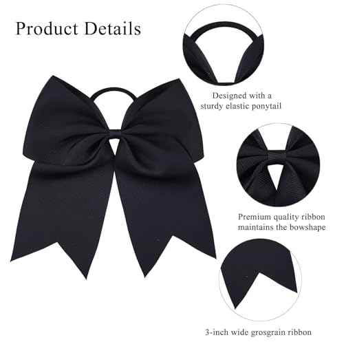 2Pcs Cheer Bows - Ponytail Holder Elastic Band Bows - Hair Accessories for Girls - Softball & Cheerleading (8inch, White & Black)