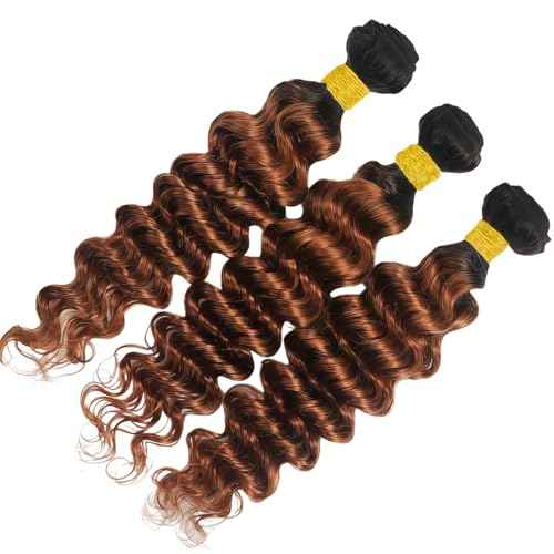 Ombre Brown Bundles Human Hair Deep Wave 10 12 14 Inch Brown Bundles Human Hair 12A Grade Brazilian Virgin Raw Weave 3 Bundles Deep Wave Human Hair Extensions