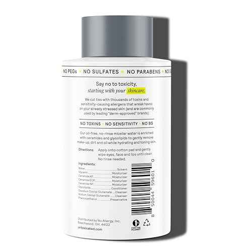Untoxicated Micellar Water - Gentle Makeup Remover, No Rinse Cleanser & Toner for Sensitive Skin - No Common Irritants - Free from Alcohol, Oil, & Fragrance - 7 Ounce